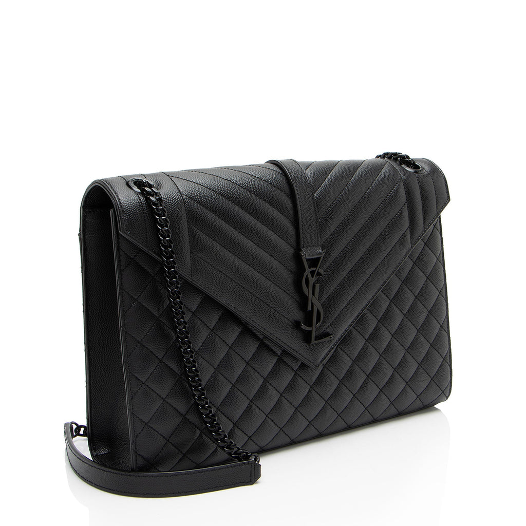 Saint Laurent Mixed Matelasse Grain de Poudre Monogram Large Shoulder Bag