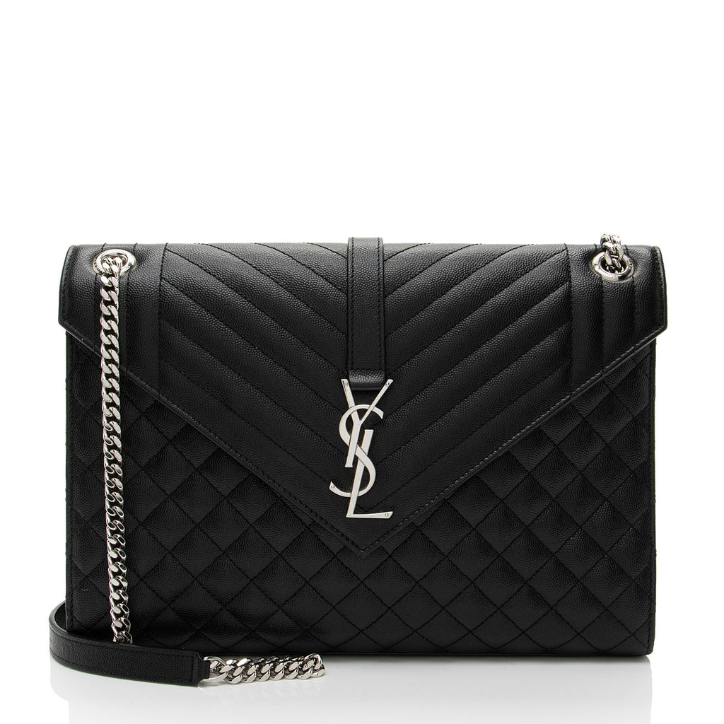 Saint Laurent Mixed Matelasse Grain de Poudre Monogram Large Shoulder Bag