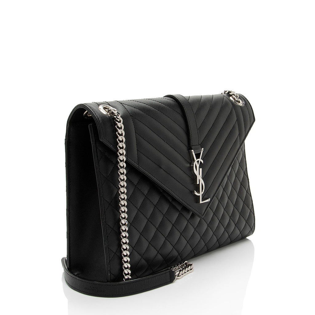 Saint Laurent Mixed Matelasse Grain de Poudre Monogram Large Shoulder Bag