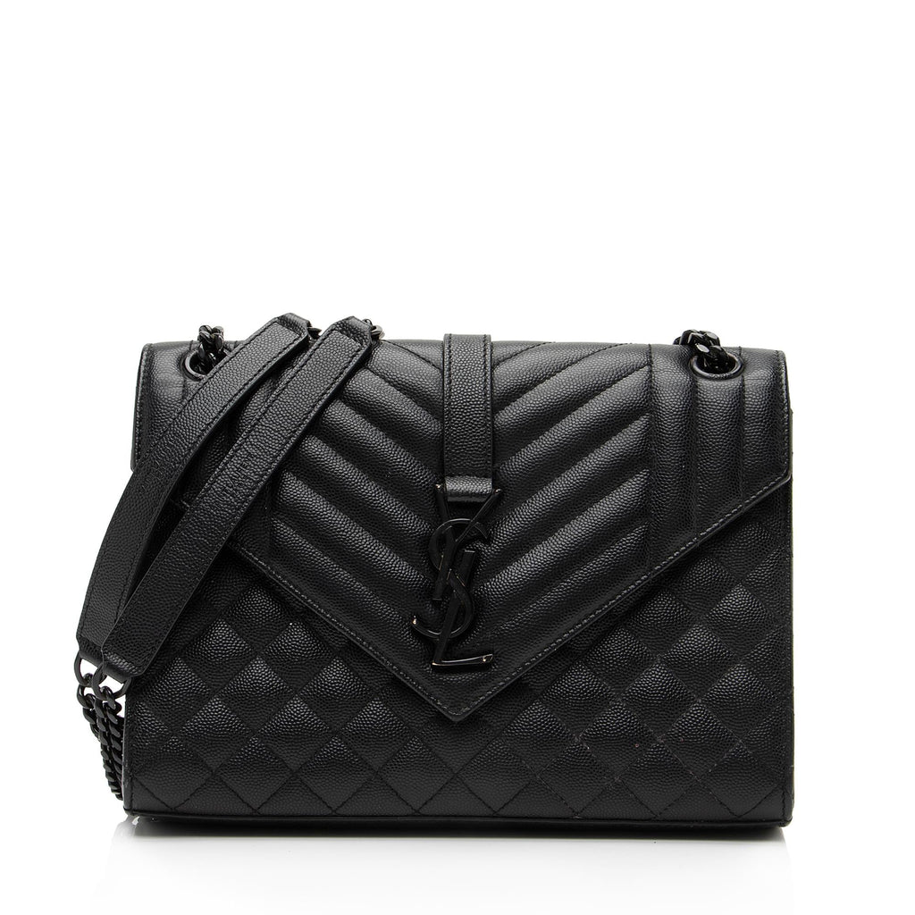 Saint Laurent Mixed Matelasse Grain de Poudre Monogram Medium Shoulder Bag (SHF-23369)