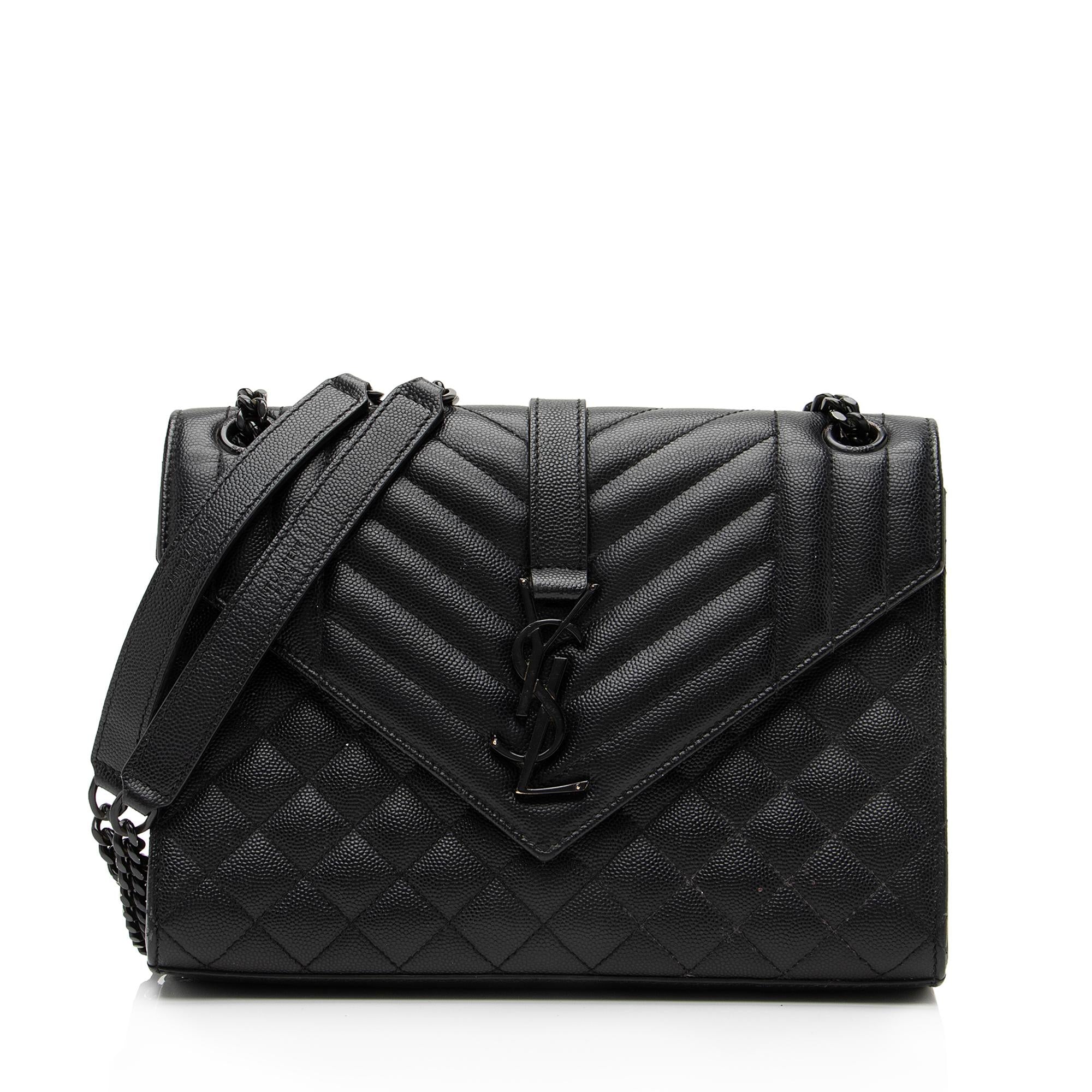 Saint Laurent Mixed Matelasse Grain de Poudre Monogram Medium Shoulder Bag (SHF-23369)