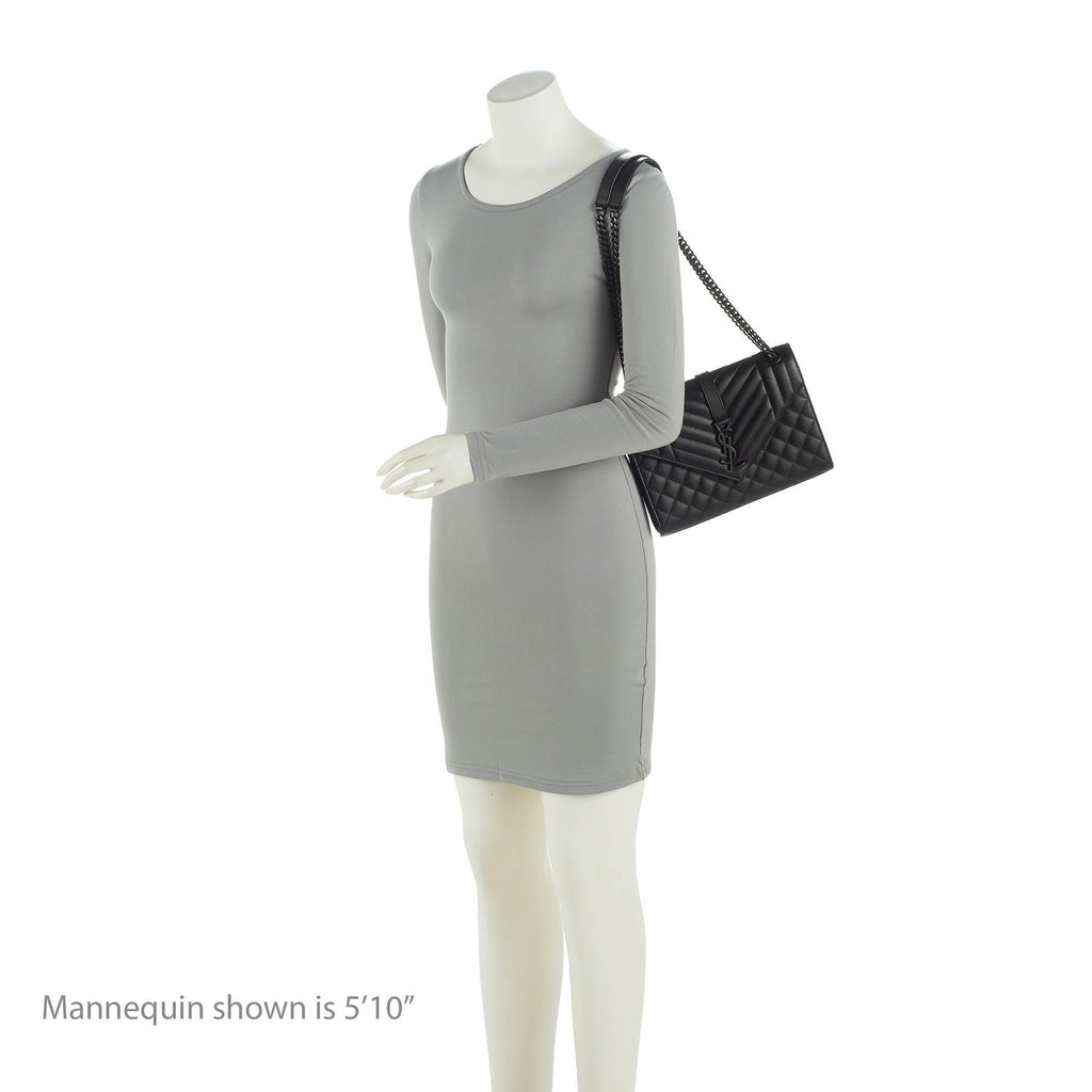 Saint Laurent Mixed Matelasse Grain de Poudre Monogram Medium Shoulder Bag (SHF-23369)