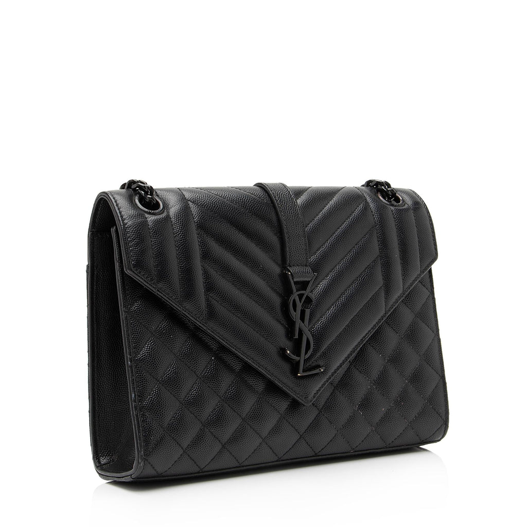 Saint Laurent Mixed Matelasse Grain de Poudre Monogram Medium Shoulder Bag (SHF-23369)