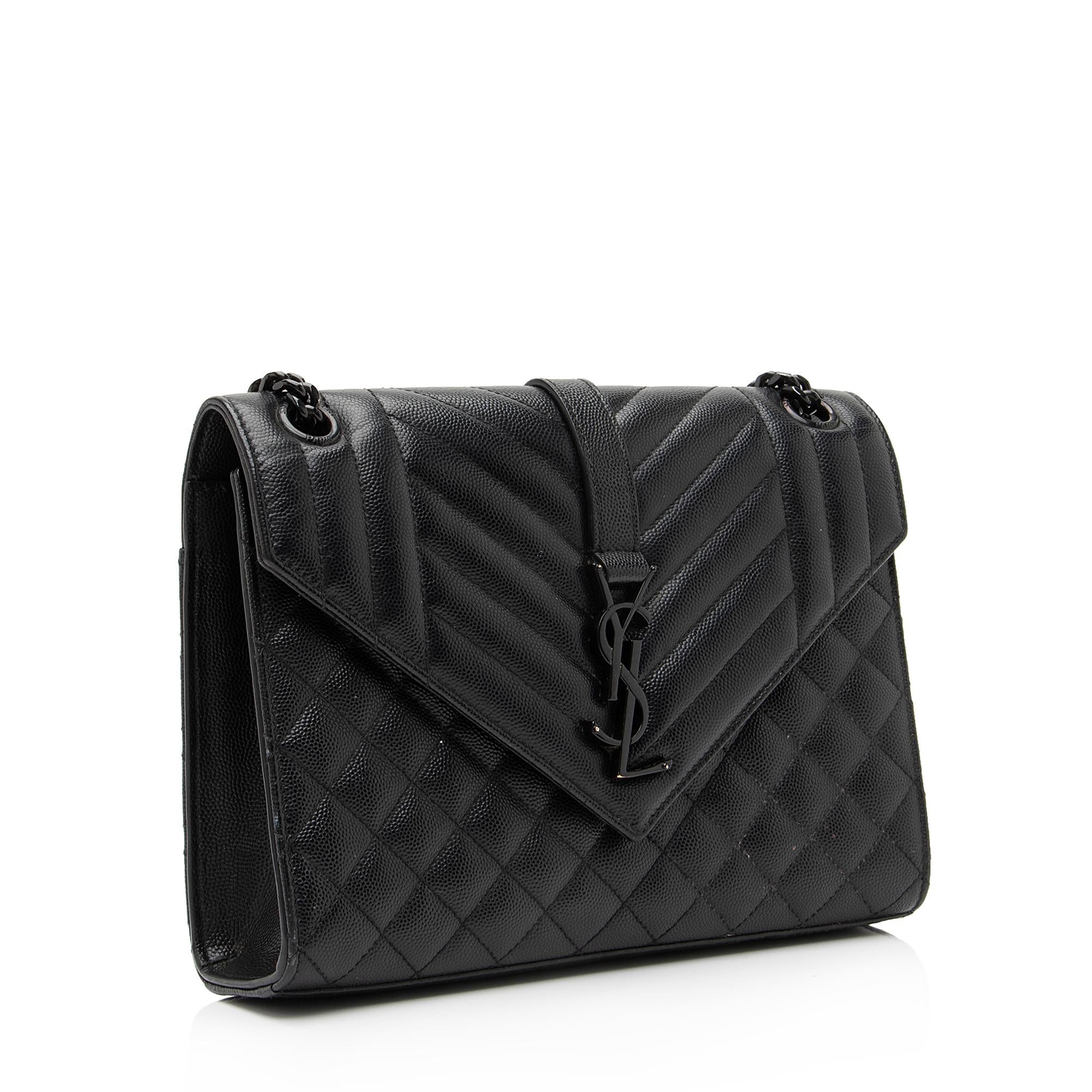 Saint Laurent Mixed Matelasse Grain de Poudre Monogram Medium Shoulder Bag (SHF-23369)