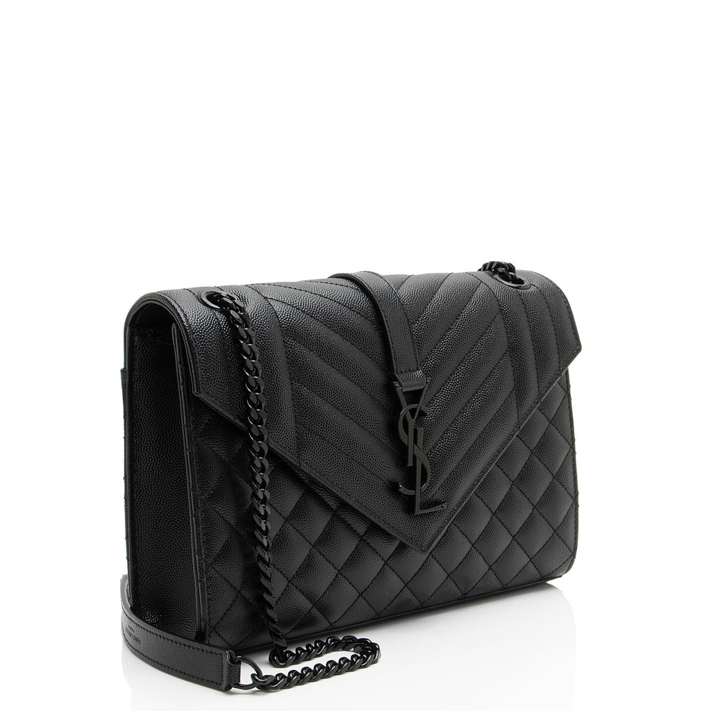 Saint Laurent Mixed Matelasse Grain de Poudre Monogram Medium Shoulder Bag (SHF-bY2Urd)