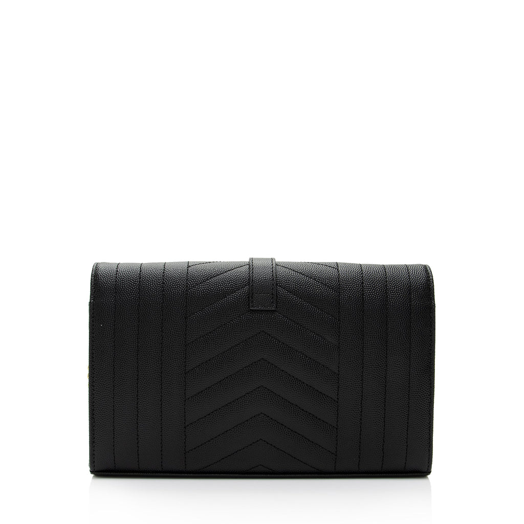Saint Laurent Mixed Matelasse Leather Classic Monogram Chain Wallet (SHF-kzGt7L)