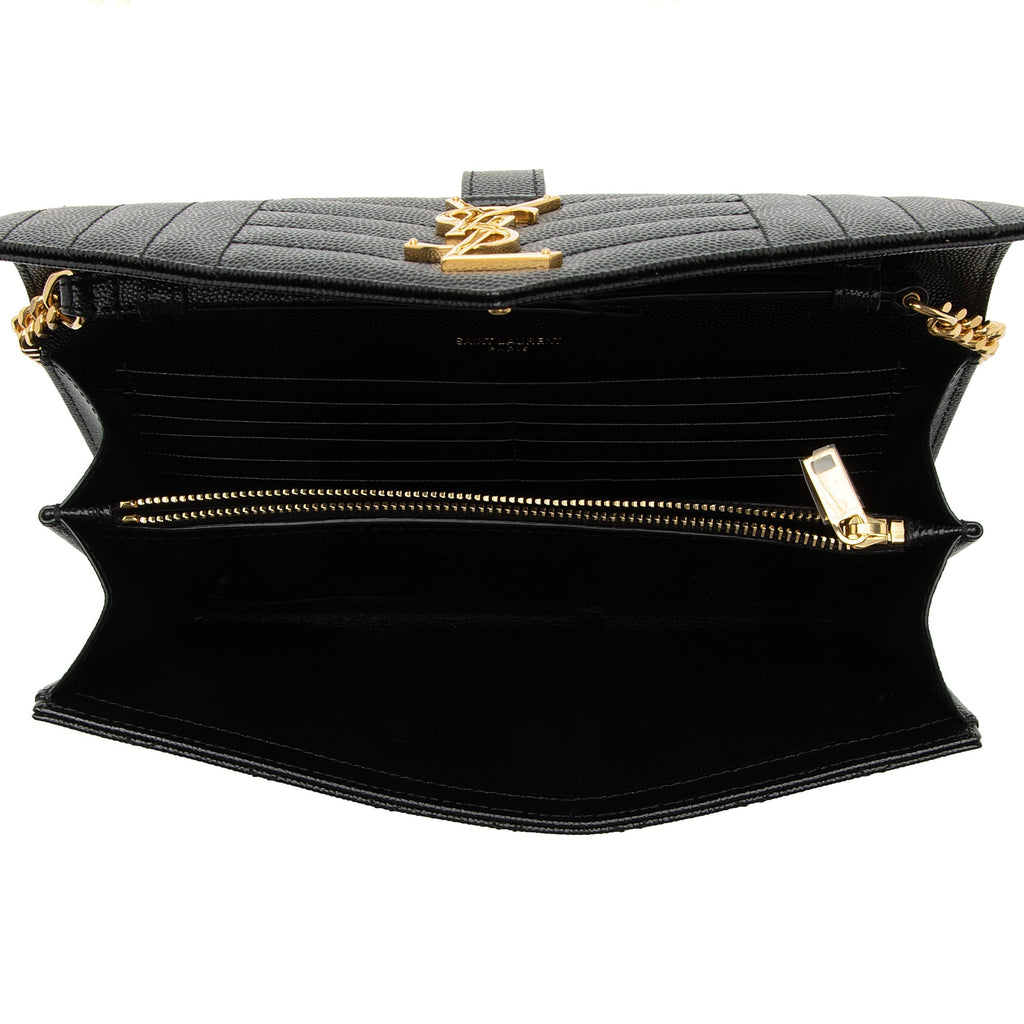 Saint Laurent Mixed Matelasse Leather Classic Monogram Chain Wallet (SHF-kzGt7L)