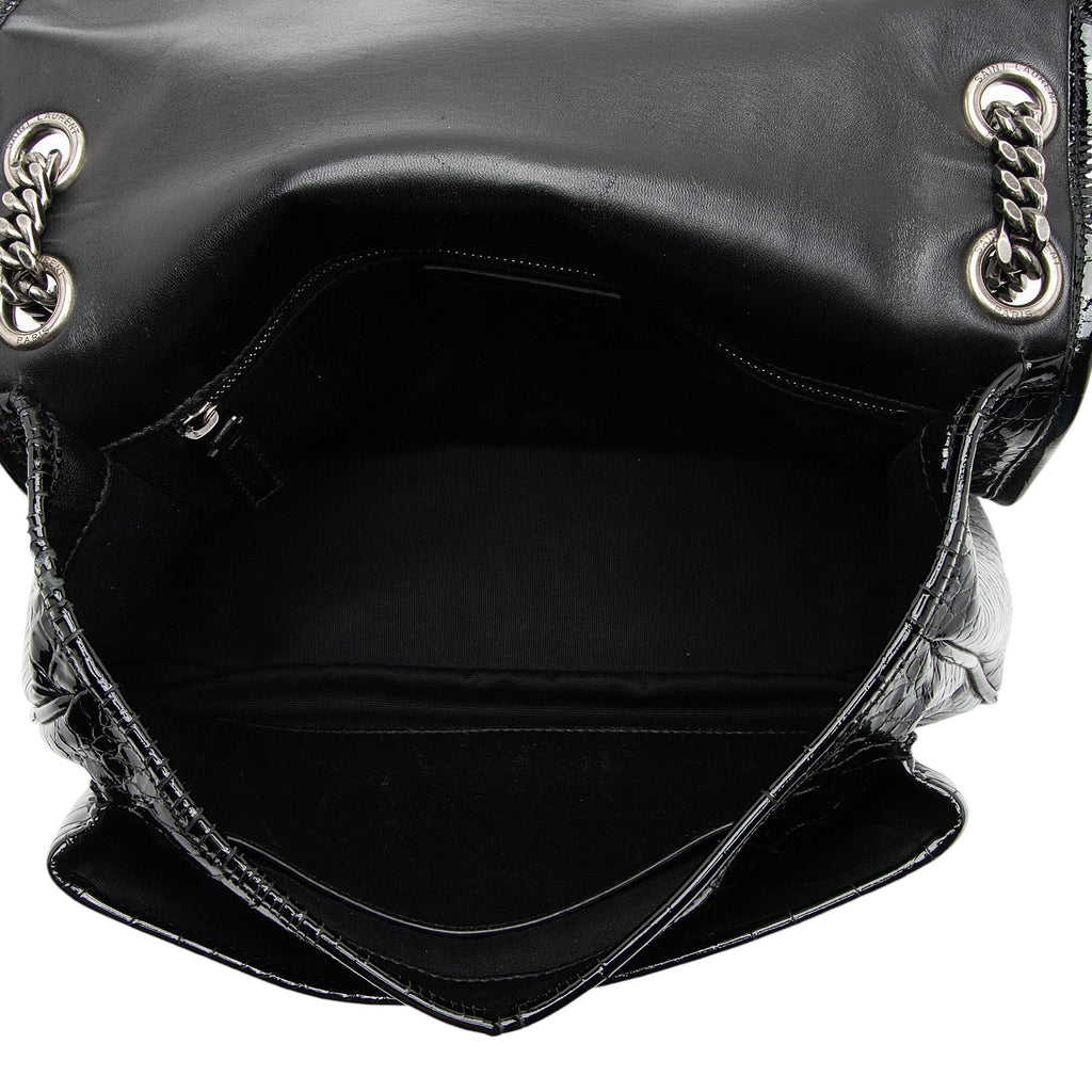 Saint Laurent Patent Croc Embossed Leather Monogram Niki Medium Shoulder Bag (SHF-zhfiM7)