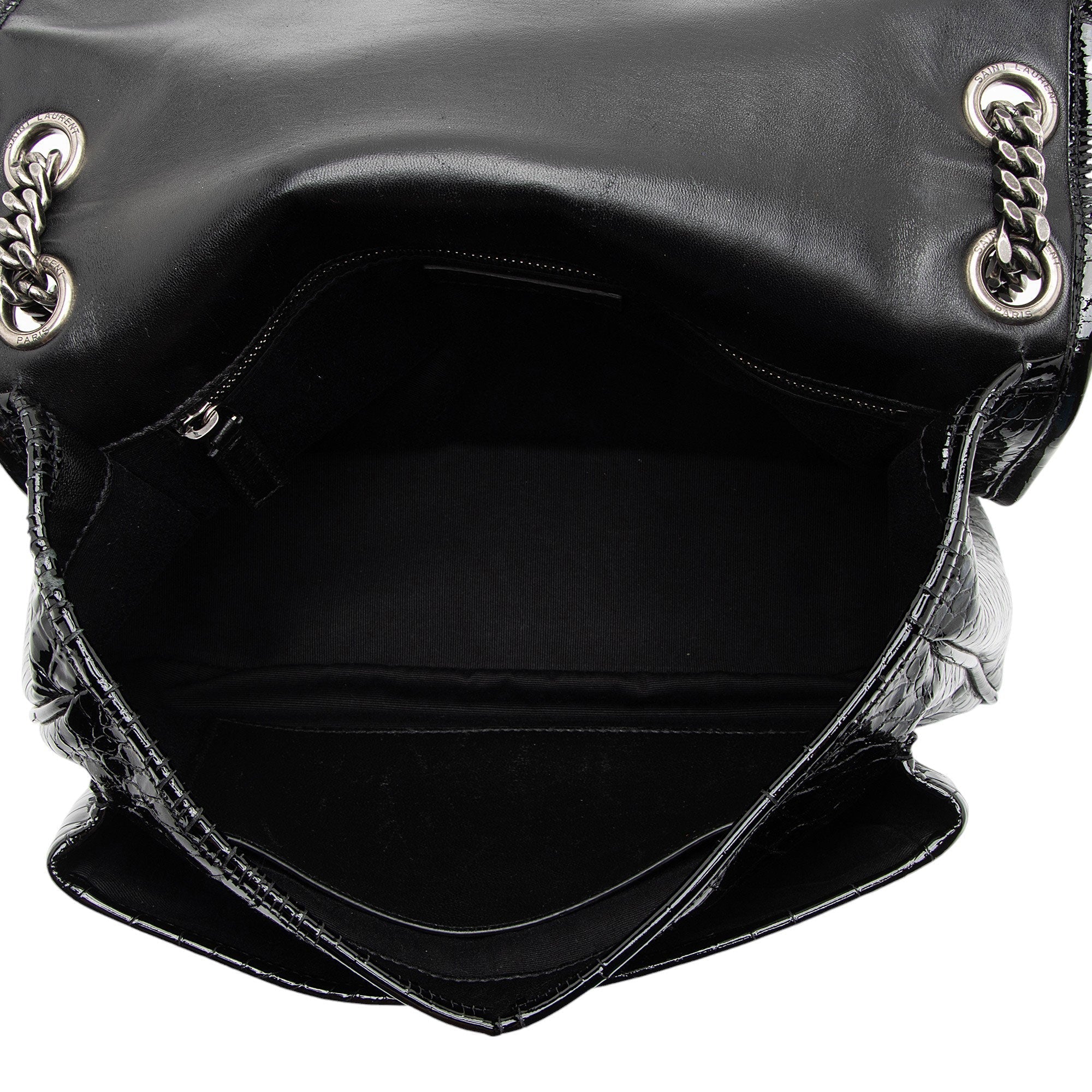 Saint Laurent Patent Croc Embossed Leather Monogram Niki Medium Shoulder Bag (SHF-zhfiM7)