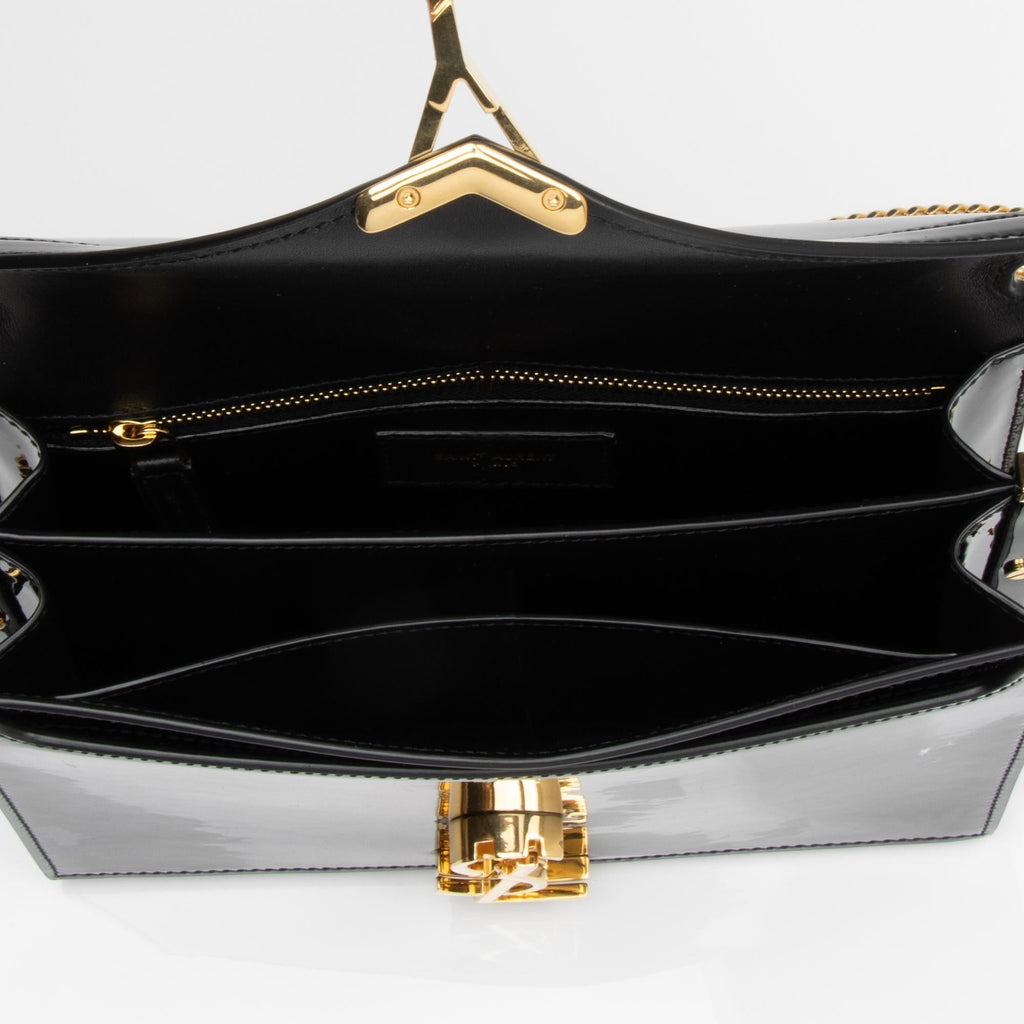 Saint Laurent Patent Leather Monogram Cassandra Medium Chain Bag (SHF-23411)