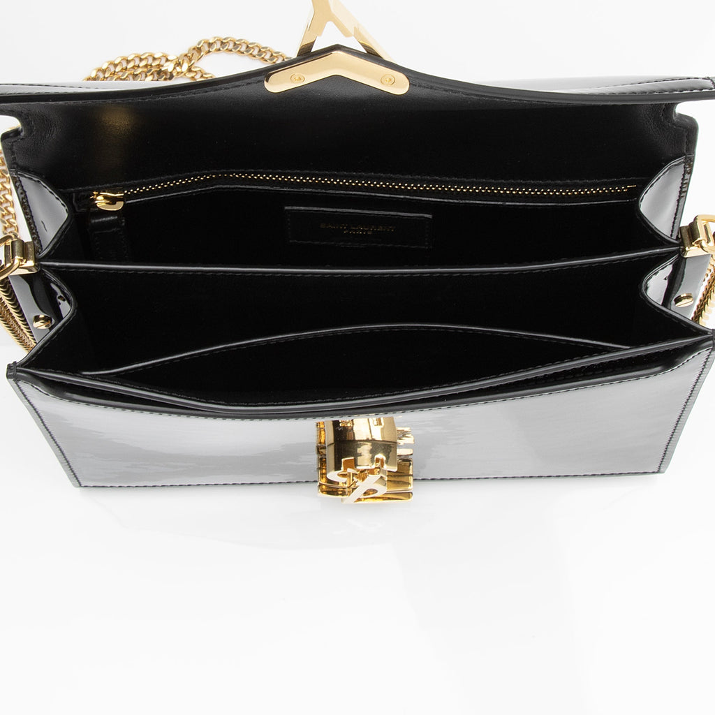 Saint Laurent Patent Leather Monogram Cassandra Medium Chain Bag (SHF-23413)