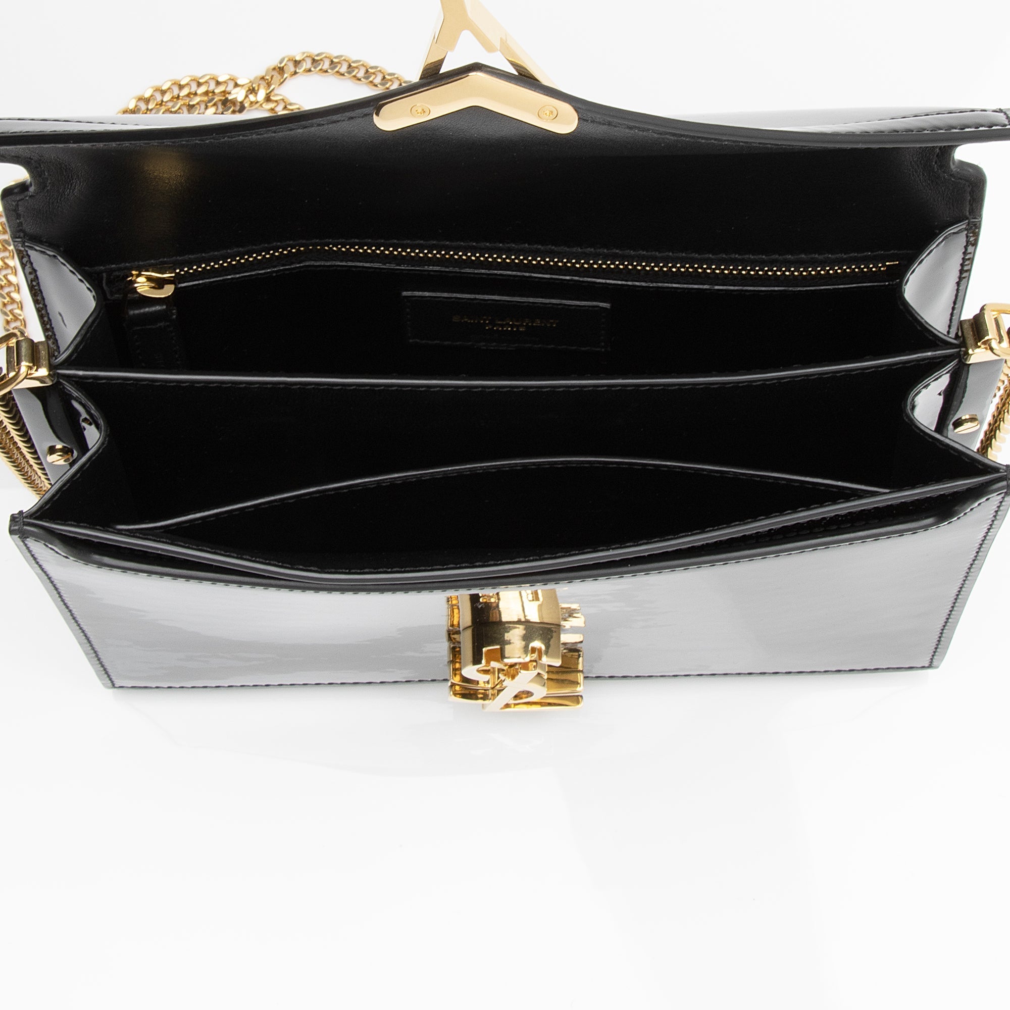 Saint Laurent Patent Leather Monogram Cassandra Medium Chain Bag (SHF-23413)