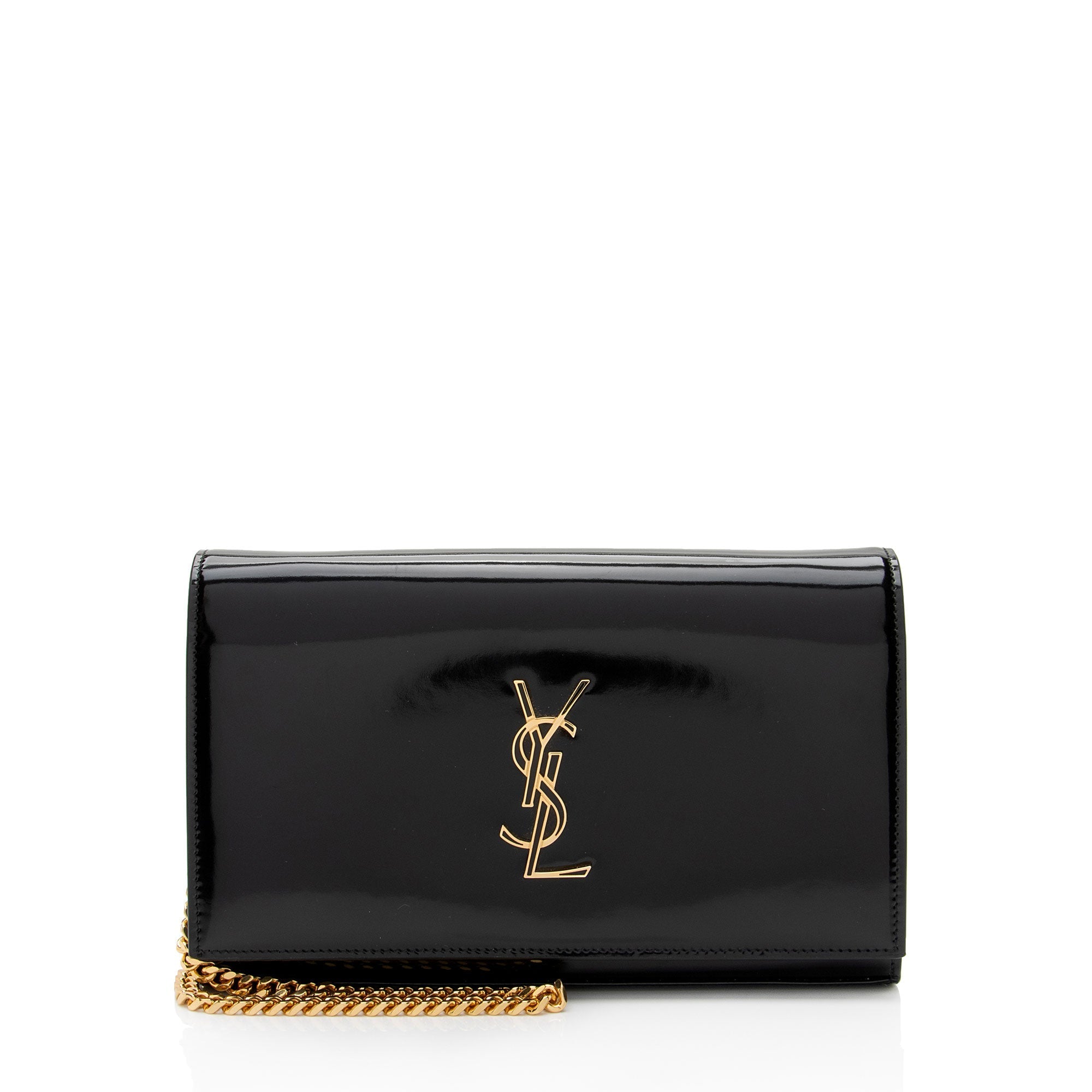 Saint Laurent Patent Leather Monogram Kate Wallet on Chain (SHF-T42QXZ)
