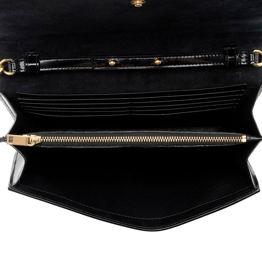 Saint Laurent Patent Leather Monogram Kate Wallet on Chain (SHF-T42QXZ)