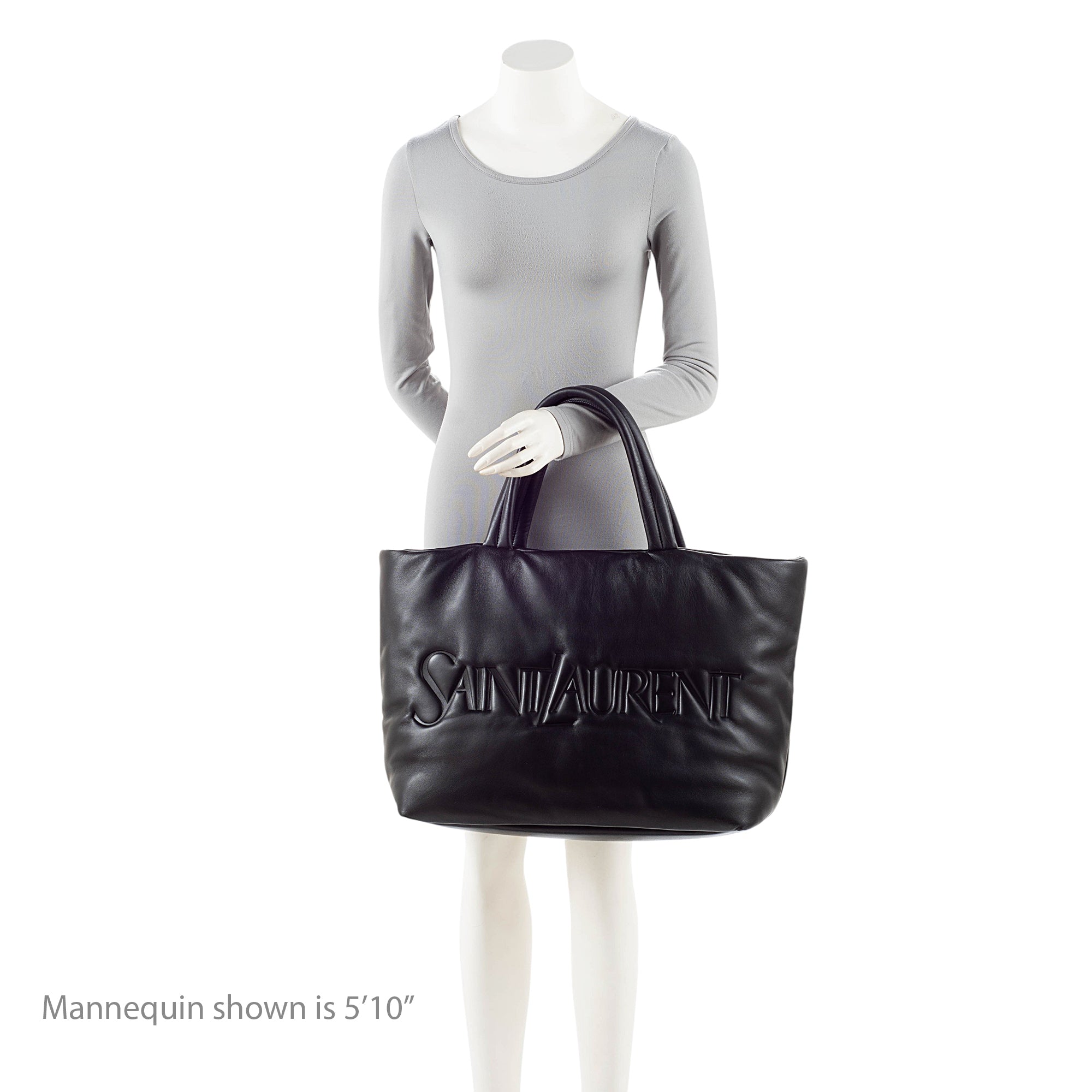 Saint Laurent Puffed Leather Logo Shopping Tote