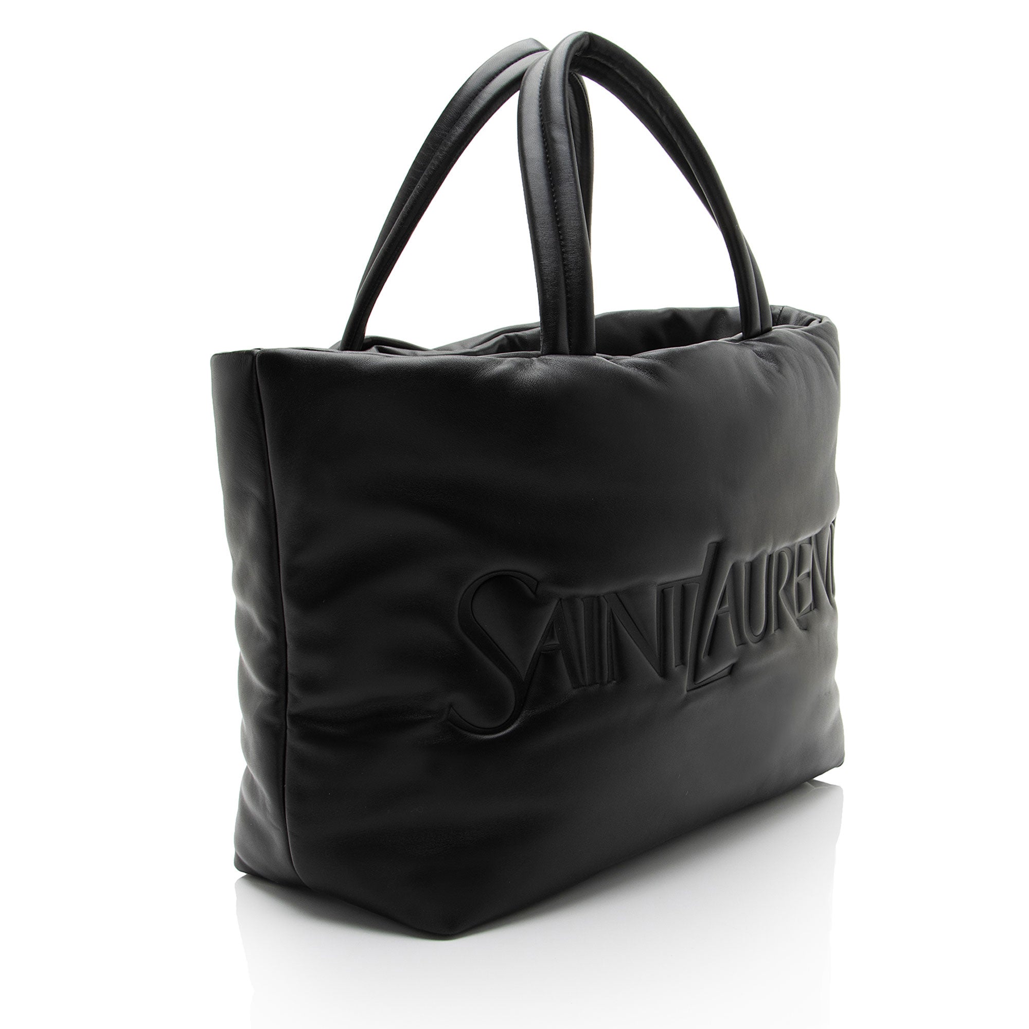 Saint Laurent Puffed Leather Logo Shopping Tote