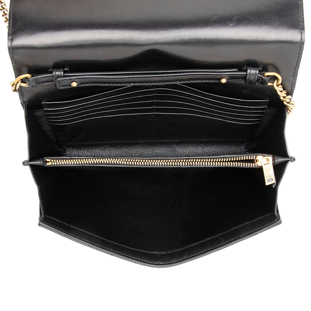 Saint Laurent Quilted Lambskin Monogram Cassandre Chain Wallet (SHF-4bOtX7)