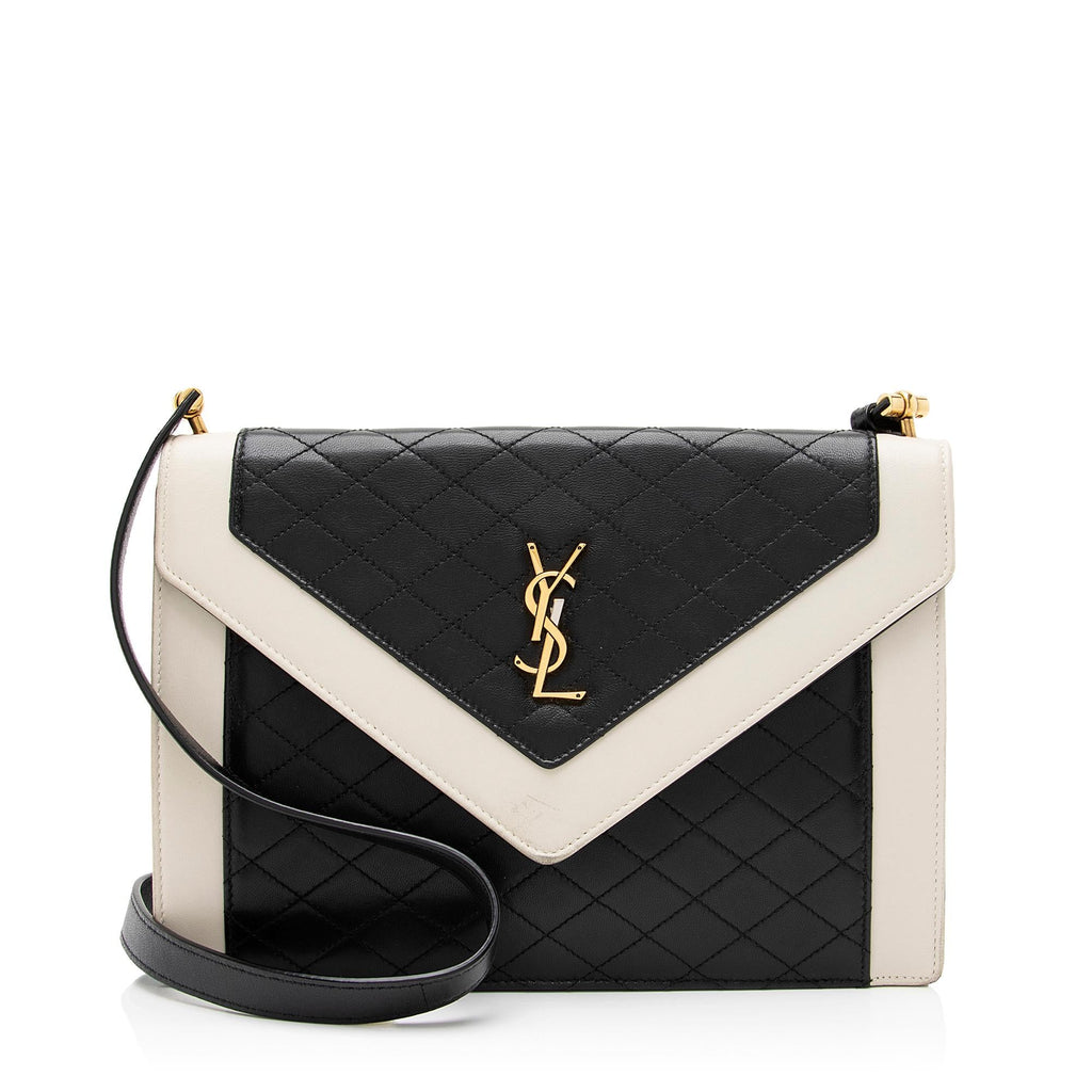 Saint Laurent Quilted Lambskin Monogram Gaby Shoulder Bag (SHF-23711)