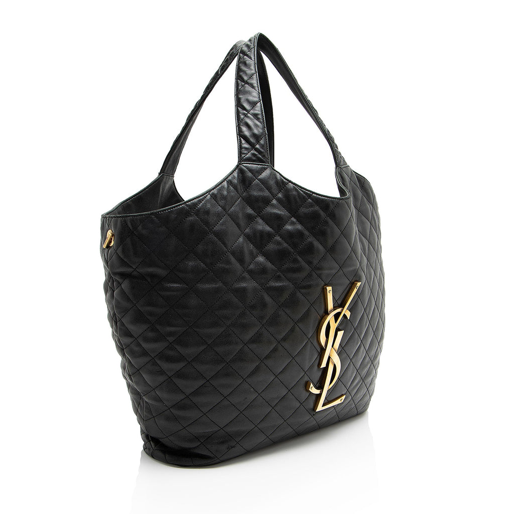 Saint Laurent Quilted Lambskin Monogram Icare Maxi Shopping Tote