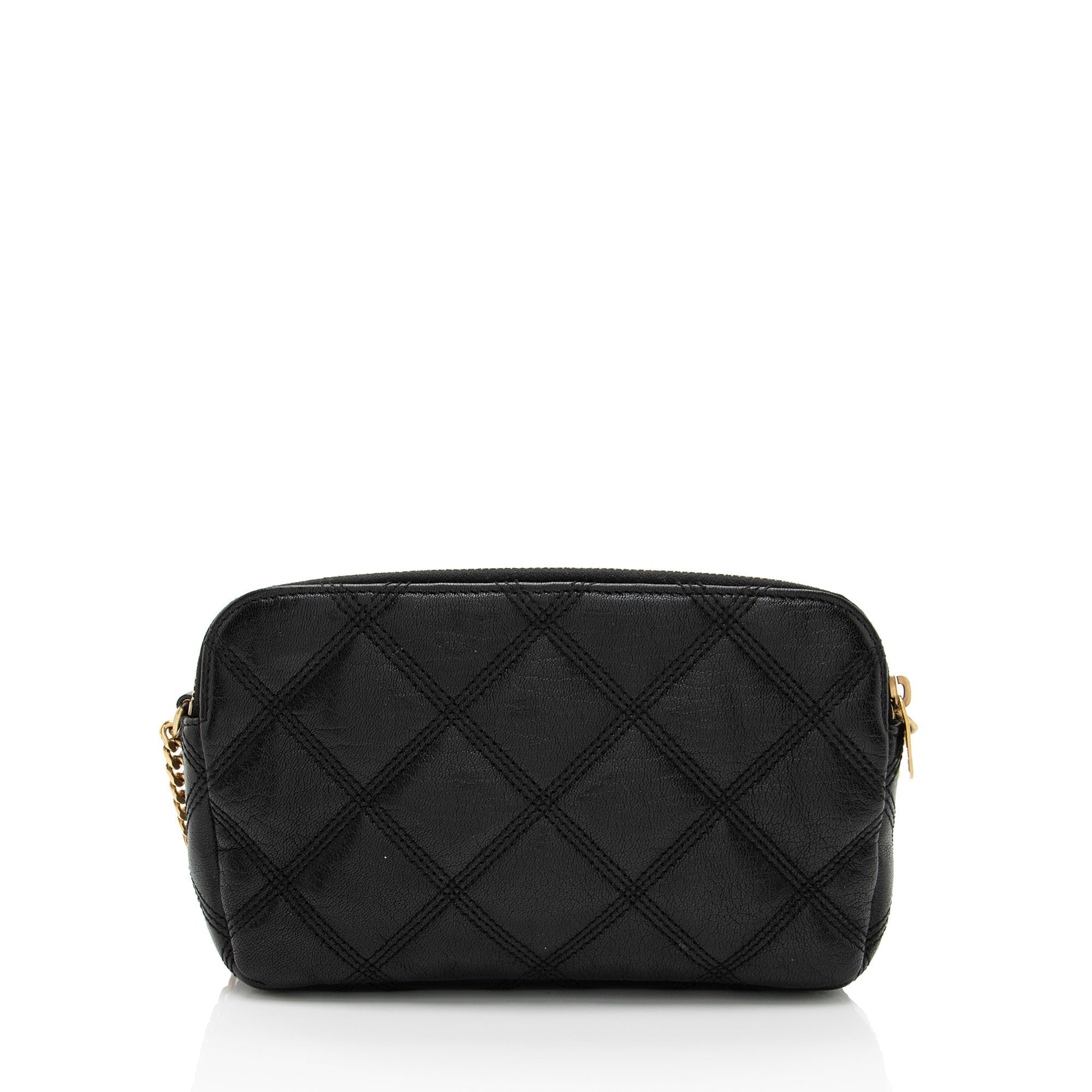 Saint Laurent Quilted Leather Monogram Becky Mini Double Zip Pouch