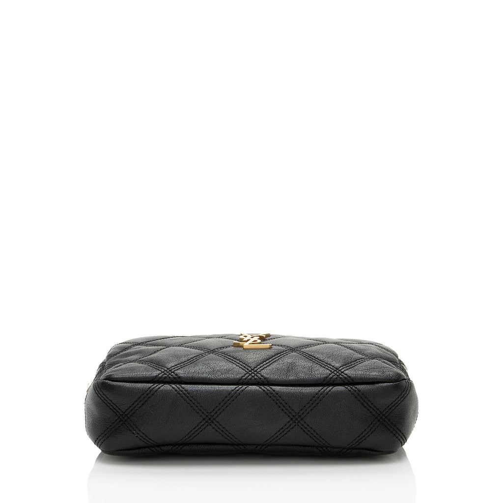 Saint Laurent Quilted Leather Monogram Becky Mini Double Zip Pouch