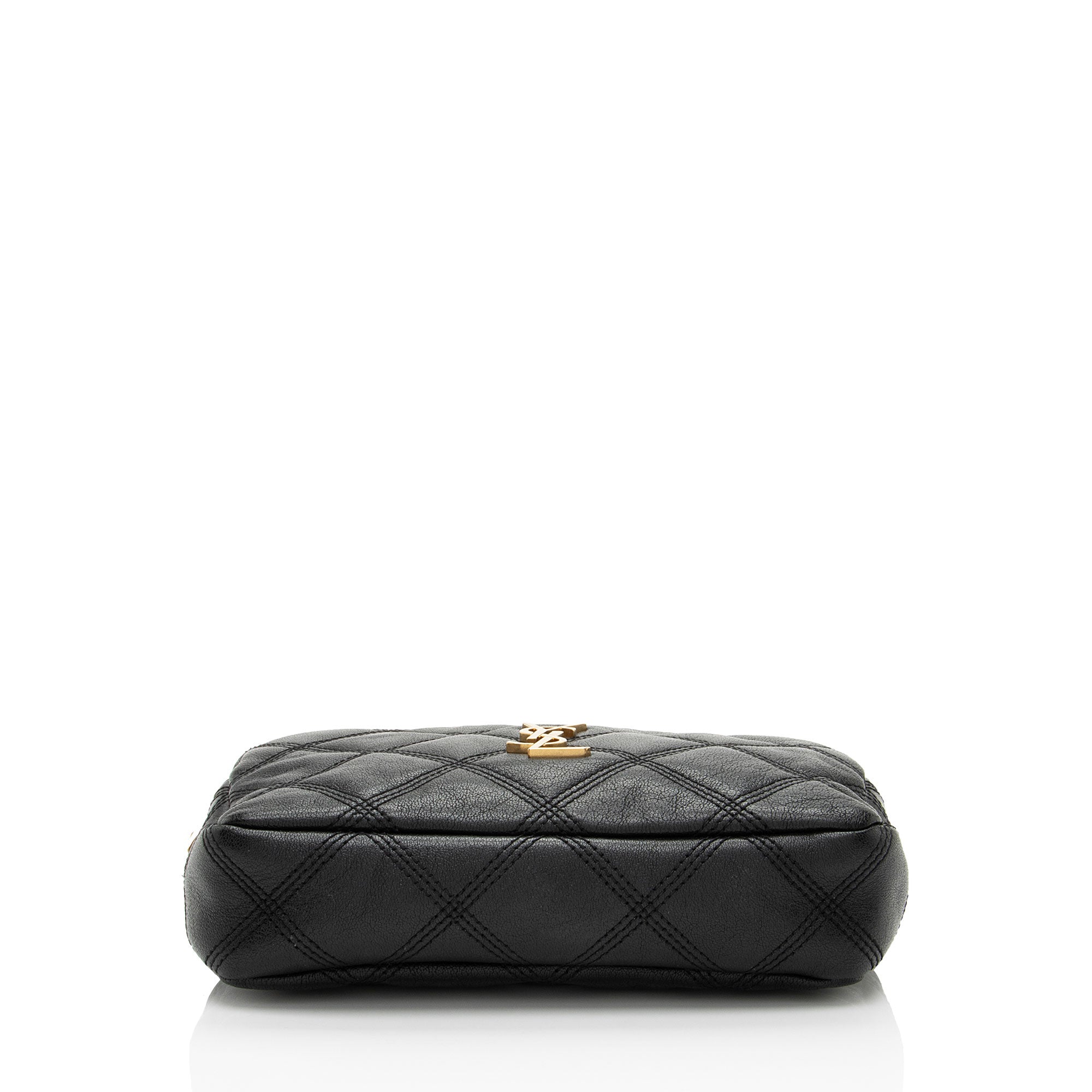 Saint Laurent Quilted Leather Monogram Becky Mini Double Zip Pouch