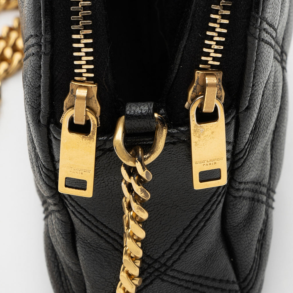 Saint Laurent Quilted Leather Monogram Becky Mini Double Zip Pouch