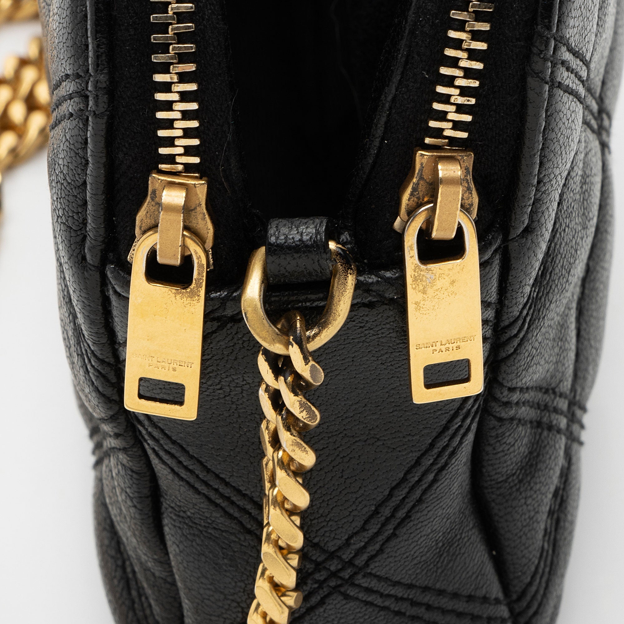 Saint Laurent Quilted Leather Monogram Becky Mini Double Zip Pouch