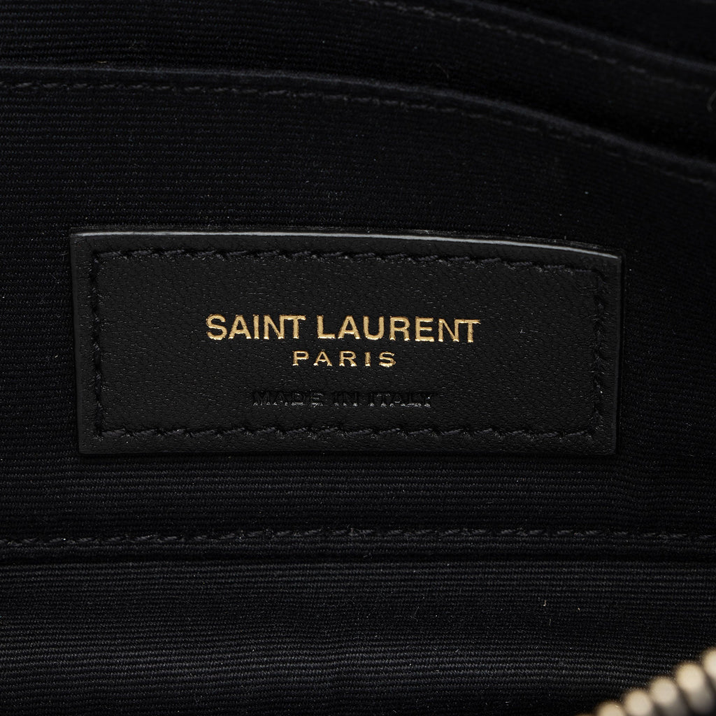 Saint Laurent Quilted Leather Monogram Becky Mini Double Zip Pouch