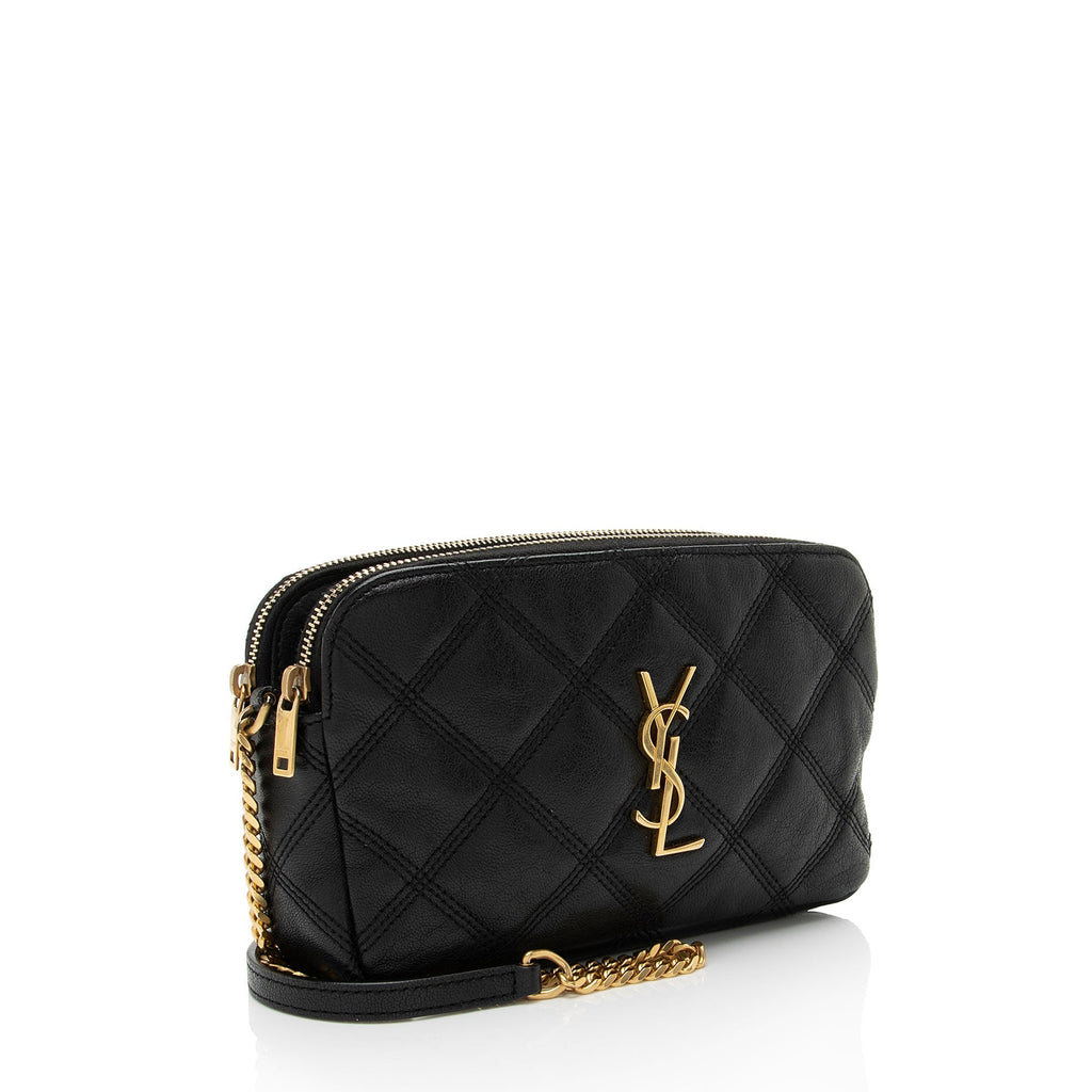 Saint Laurent Quilted Leather Monogram Becky Mini Double Zip Pouch