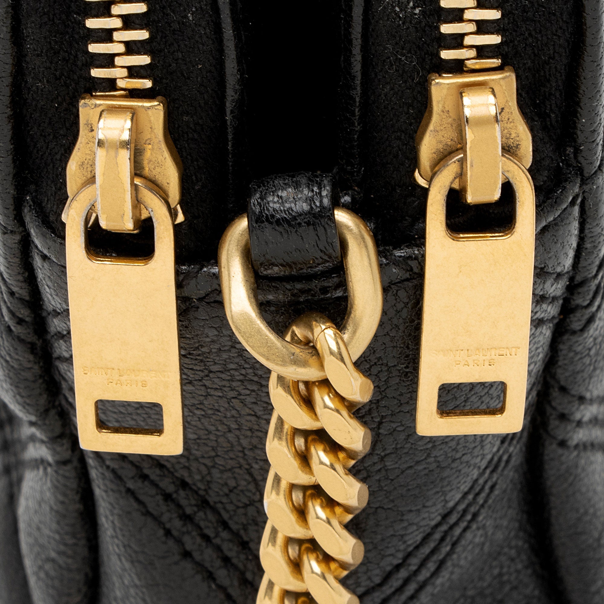 Saint Laurent Quilted Leather Monogram Becky Mini Double Zip Pouch