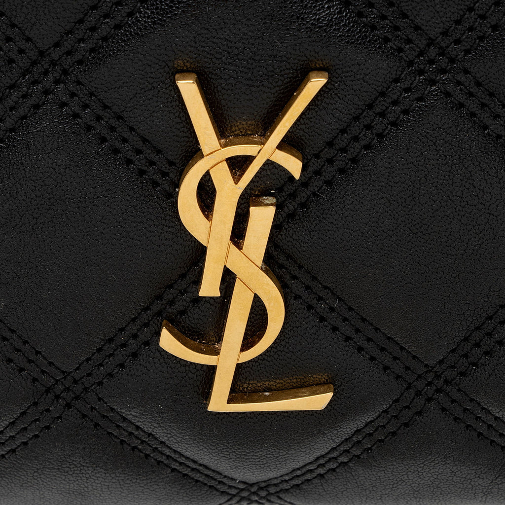 Saint Laurent Quilted Leather Monogram Becky Mini Double Zip Pouch
