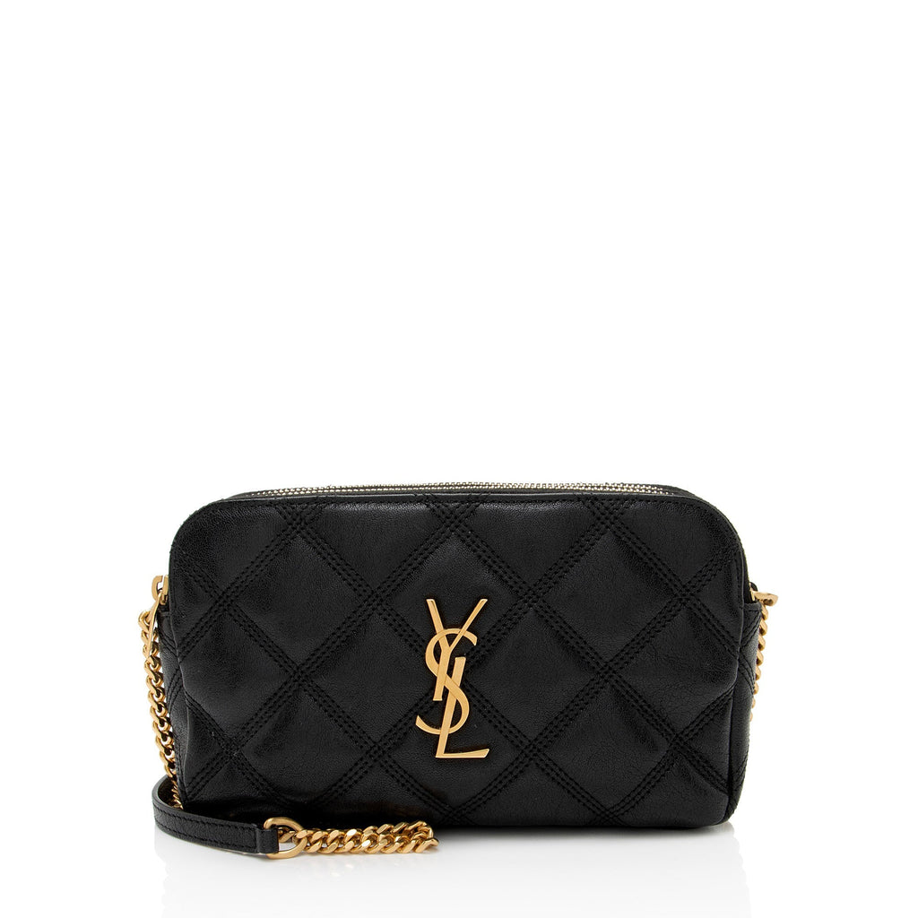 Saint Laurent Quilted Leather Monogram Becky Mini Double Zip Pouch