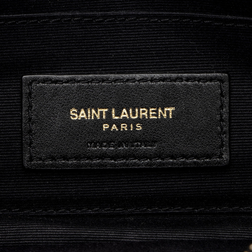 Saint Laurent Quilted Leather Monogram Becky Mini Double Zip Pouch