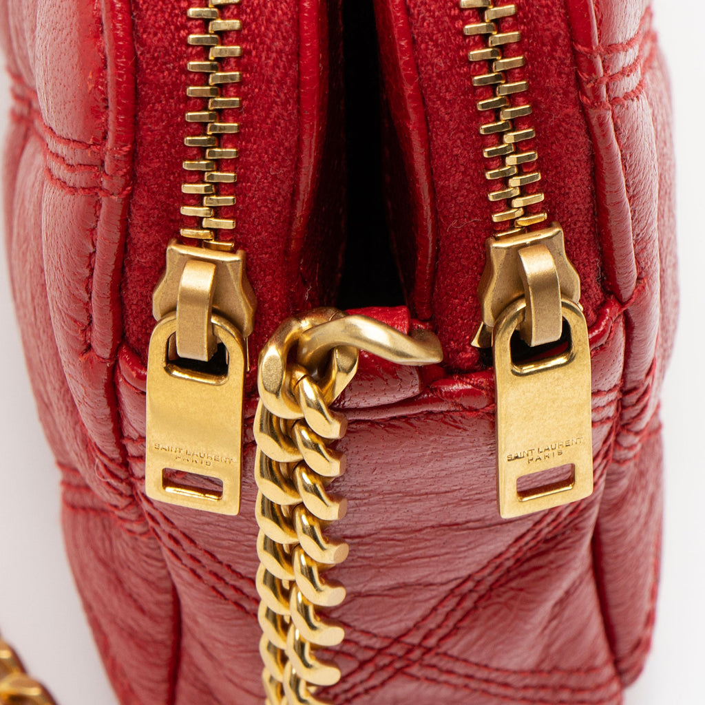 Saint Laurent Quilted Leather Monogram Becky Mini Double Zip Pouch