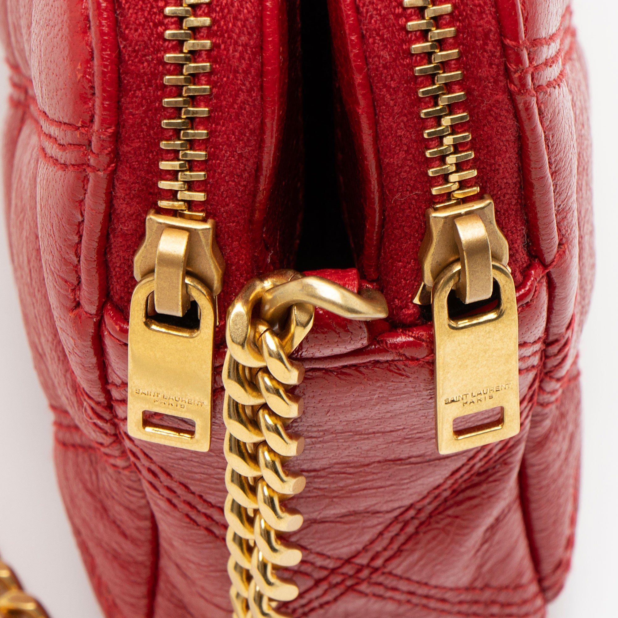 Saint Laurent Quilted Leather Monogram Becky Mini Double Zip Pouch