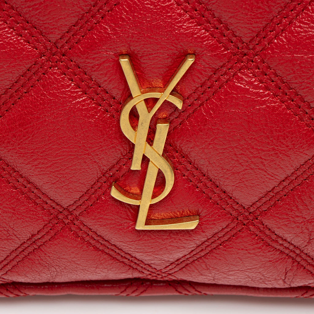 Saint Laurent Quilted Leather Monogram Becky Mini Double Zip Pouch