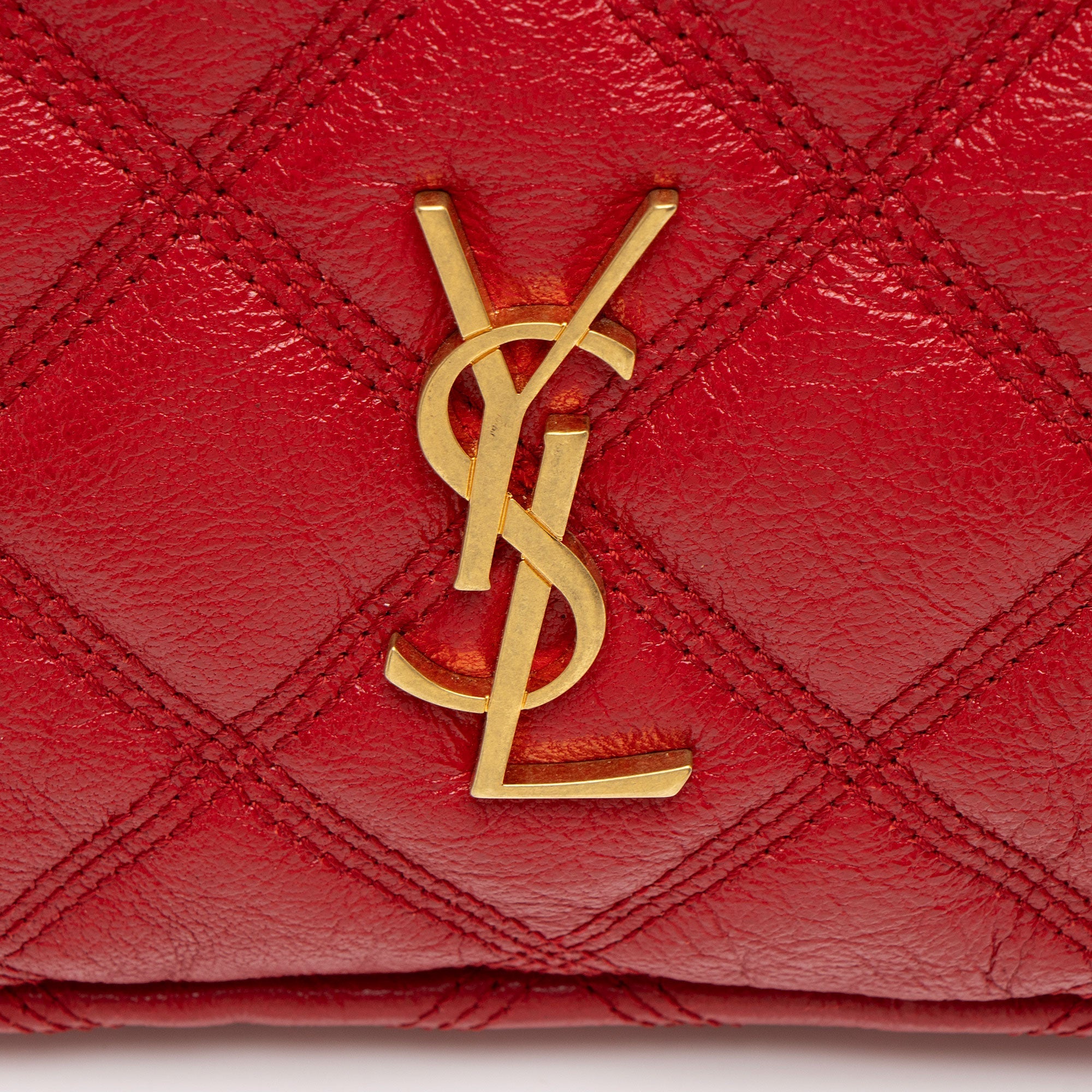 Saint Laurent Quilted Leather Monogram Becky Mini Double Zip Pouch