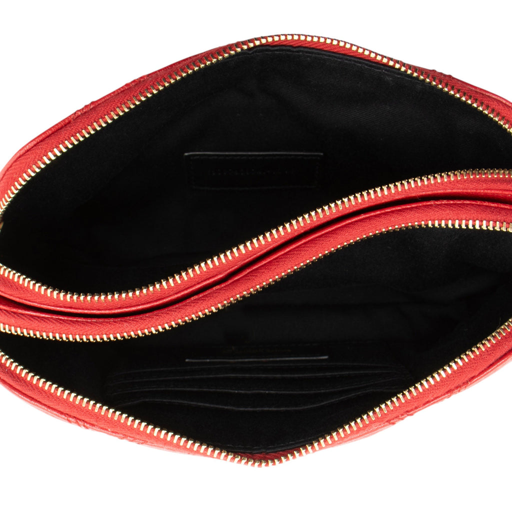 Saint Laurent Quilted Leather Monogram Becky Mini Double Zip Pouch