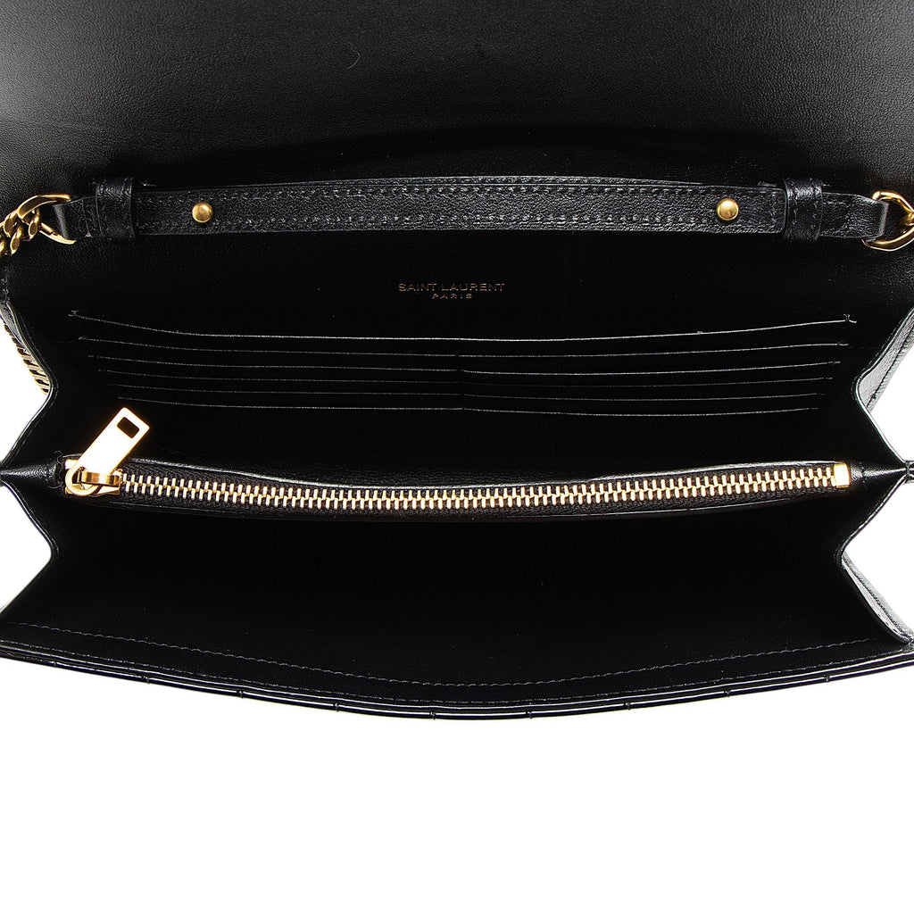 Saint Laurent Quilted Patent Leather Monogram Cassandre Chain Wallet