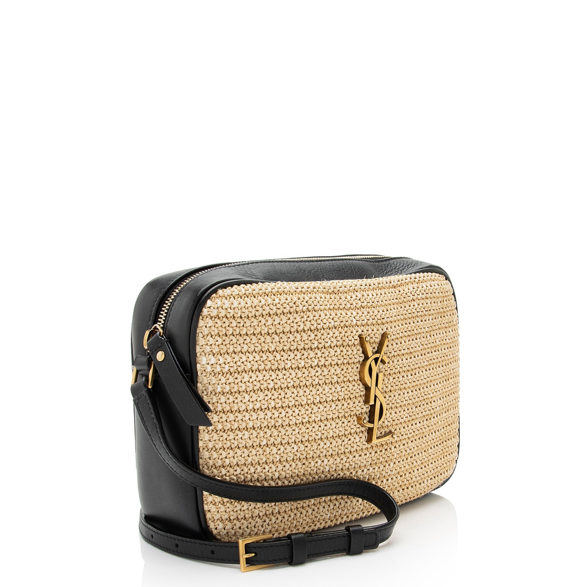 Saint Laurent Raffia Calfskin Monogram Lou Camera Bag