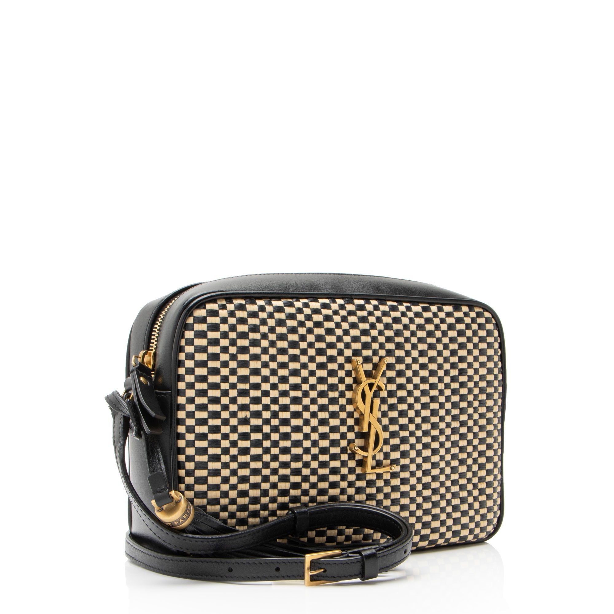 Saint Laurent Raffia Calfskin Monogram Lou Camera Bag