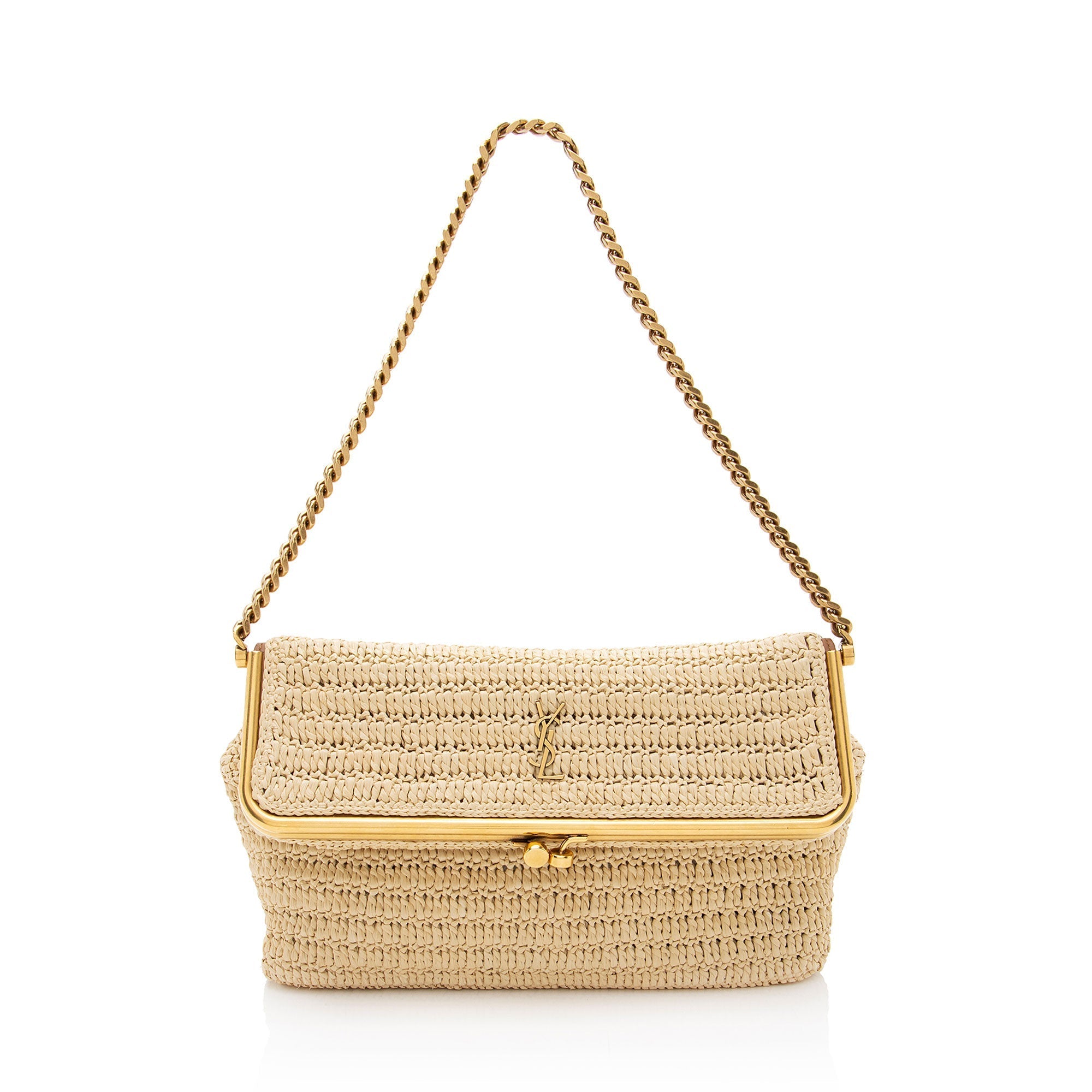 Saint Laurent Raffia Monogram Sac Charniere Medium Shoulder Bag