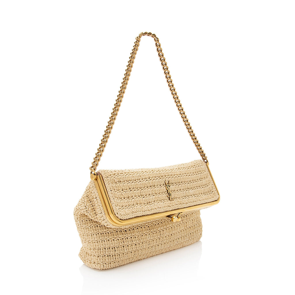 Saint Laurent Raffia Monogram Sac Charniere Medium Shoulder Bag