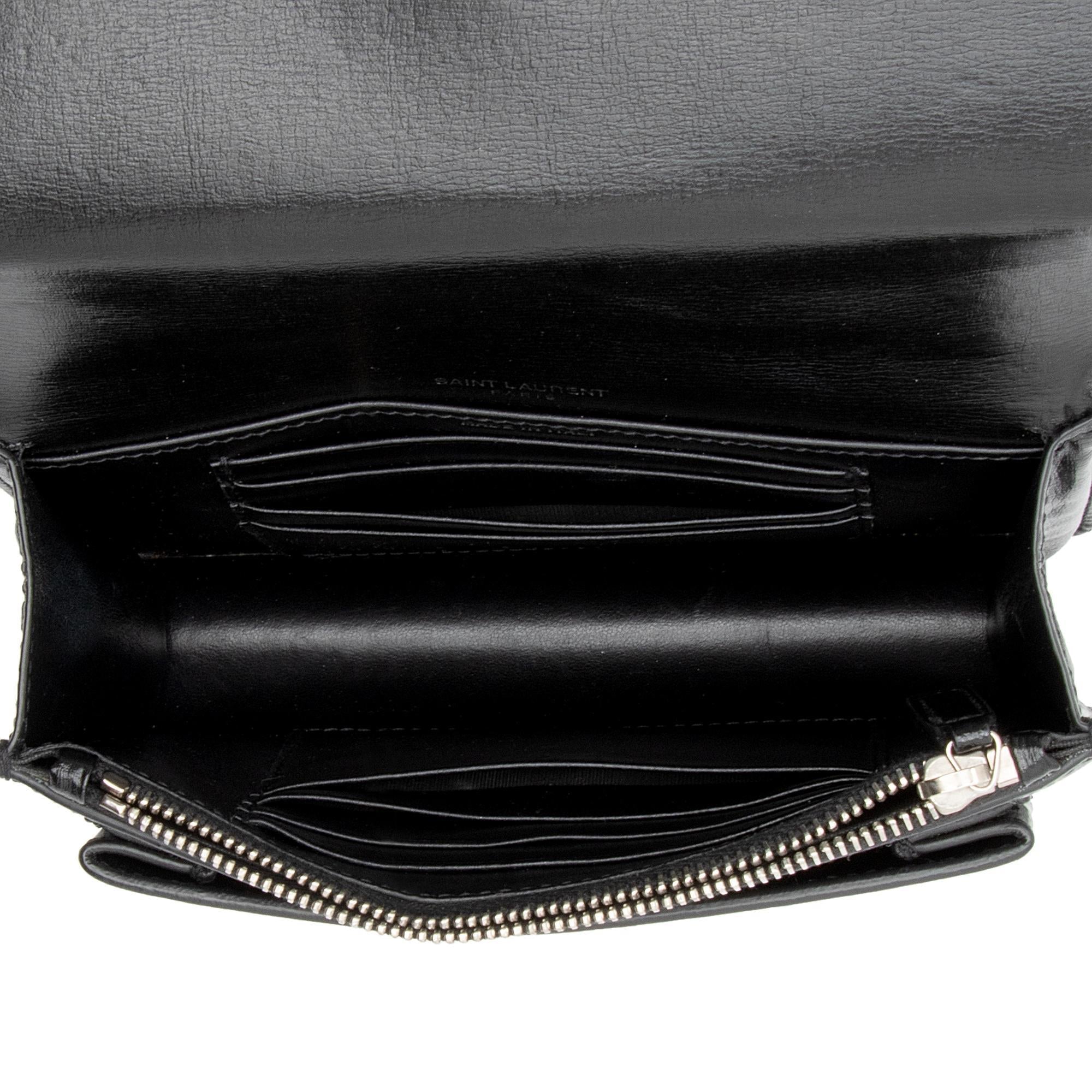 Saint Laurent Smooth Calfskin Monogram Sunset Mini Wallet on Chain Bag (SHF-DINzFy)