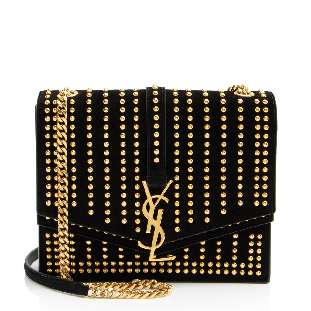 Saint Laurent Studded Suede Monogram Sulpice Medium Shoulder Bag