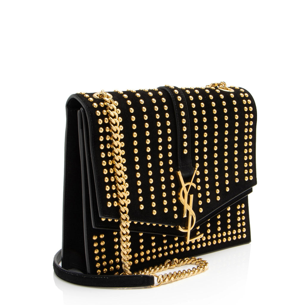 Saint Laurent Studded Suede Monogram Sulpice Medium Shoulder Bag
