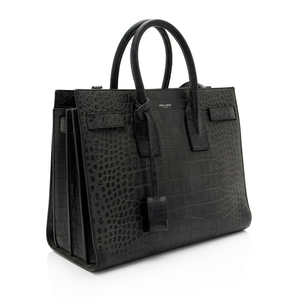 Saint Laurent Suede Croc Embossed Sac De Jour Small Tote (SHF-KNTdV6)