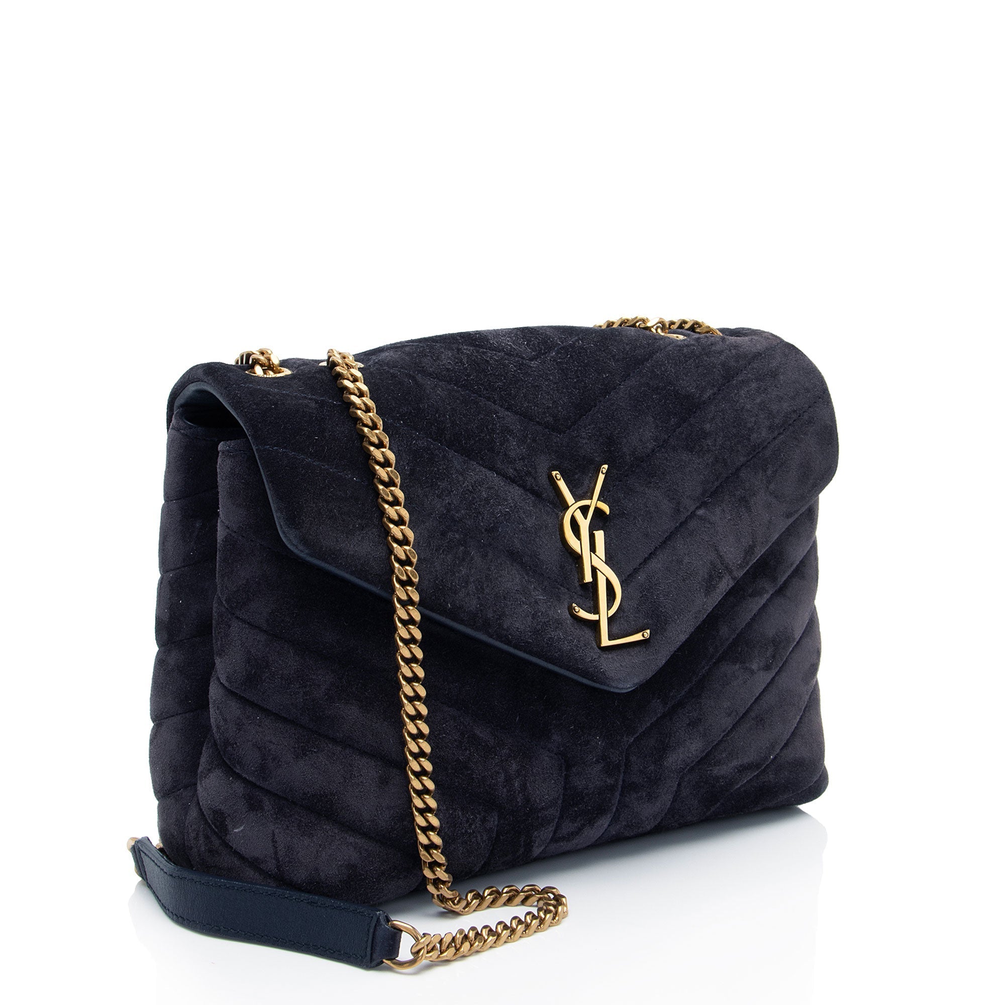 Saint Laurent Suede Monogram LouLou Chain Small Crossbody