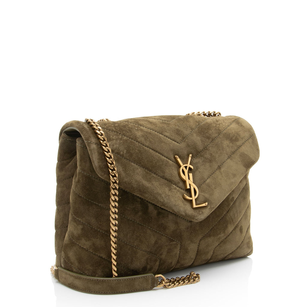 Saint Laurent Suede Monogram LouLou Chain Small Crossbody